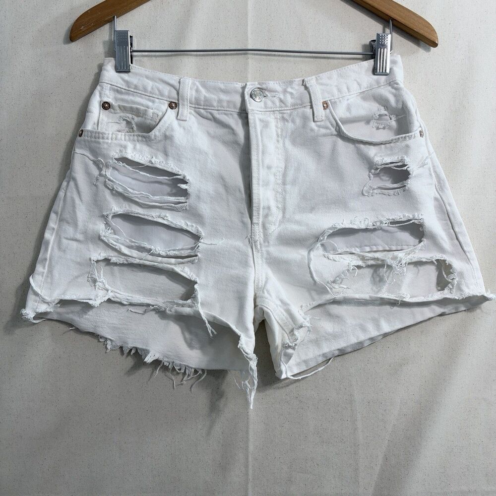 Free People Shorts Women's White Mid Rise Distressed Cut-Off Size 27